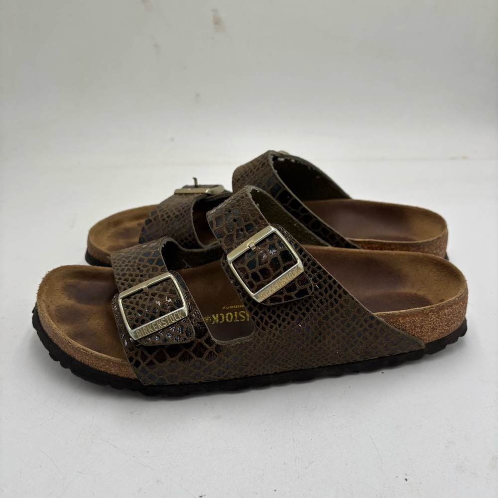 Birkenstock Women’s 42 Arizona Double Strap Birko-Flor Shiny Black Sandals - Picture 2 of 7